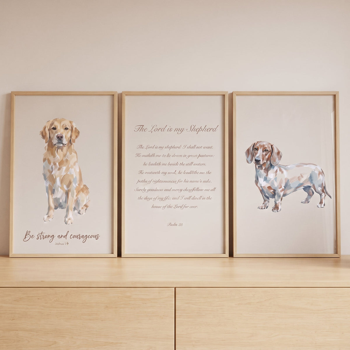 Watercolor Dog Trio and Scripture Digital Art Set