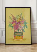 Vintage Honey Jar Floral Bouquet Digital Print