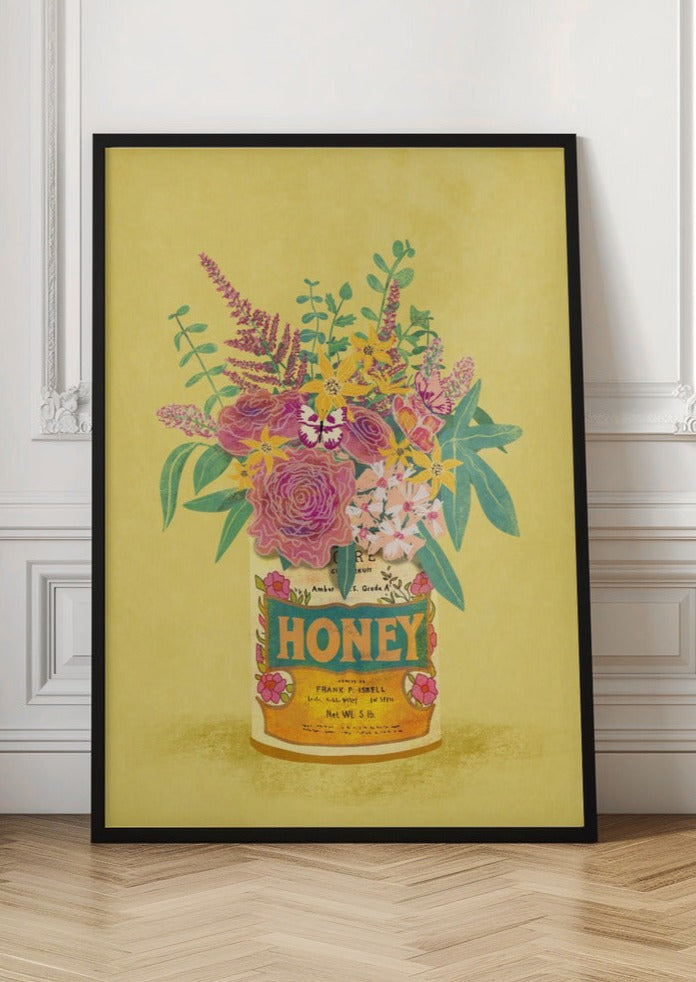 Vintage Honey Jar Floral Bouquet Digital Print