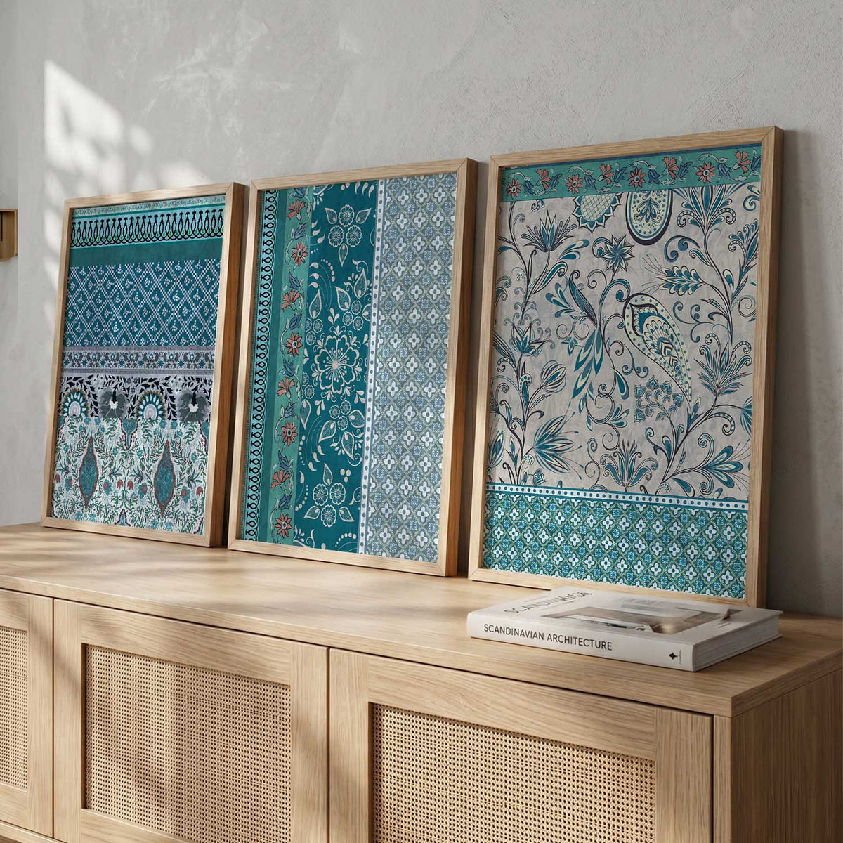Boho Teal Botanical Triptych