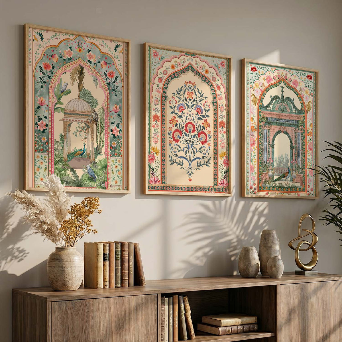 Mughal Garden Oasis Triptych