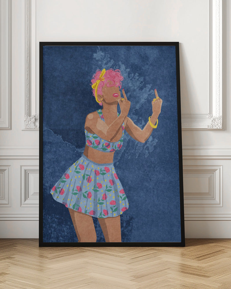 Rebellious Pink Hair Floral Outfit Digital Art