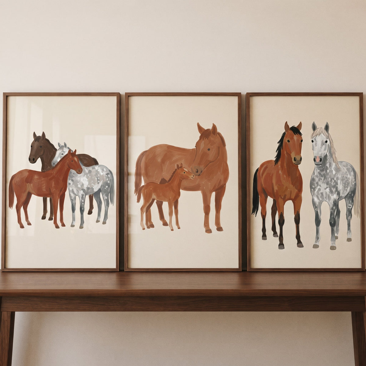 Rustic Horse Herd Trio Digital Art