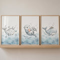 Whimsical Ocean Friends Nursery Digital Art Triptych