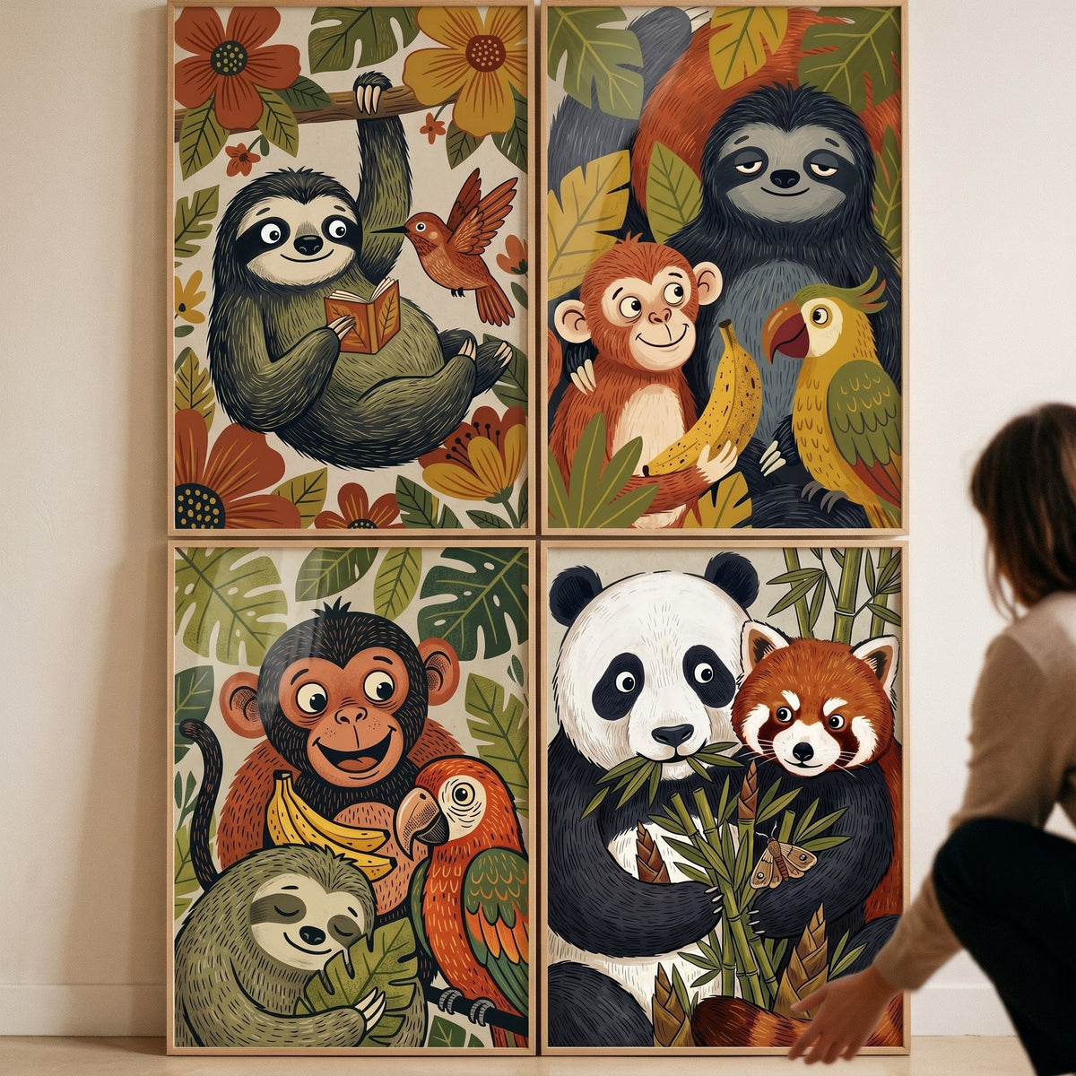 Charming Jungle Animals Digital Art Quad Set
