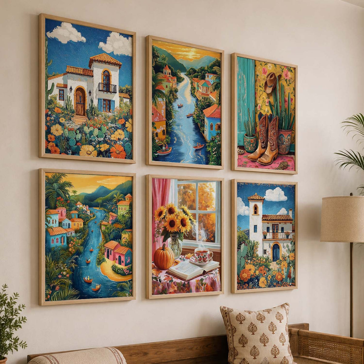 Vibrant Spanish Villa and Tropical River Scenery Digital Art Collection