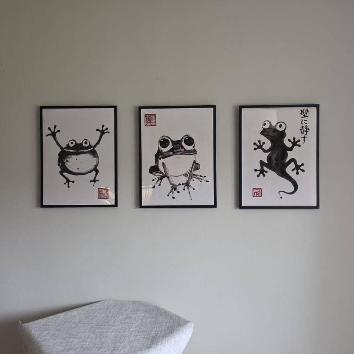 Zen Frog Trio Japanese Ink Art Digital Download