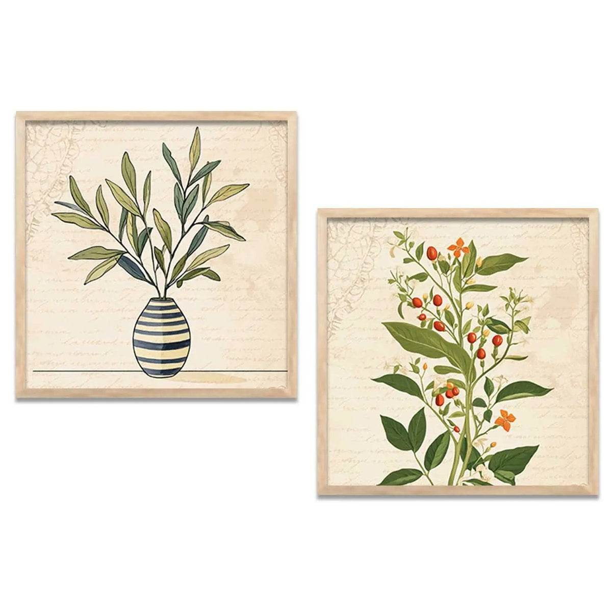 Botanical Vase and Berries Digital Art Set