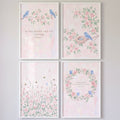 Pink Floral Scripture Bird Wall Art Set of 4