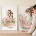 Watercolor Mermaid Floral Digital Art Print