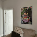 Curious Black Cat and Goldfish Bowl Digital Art Print