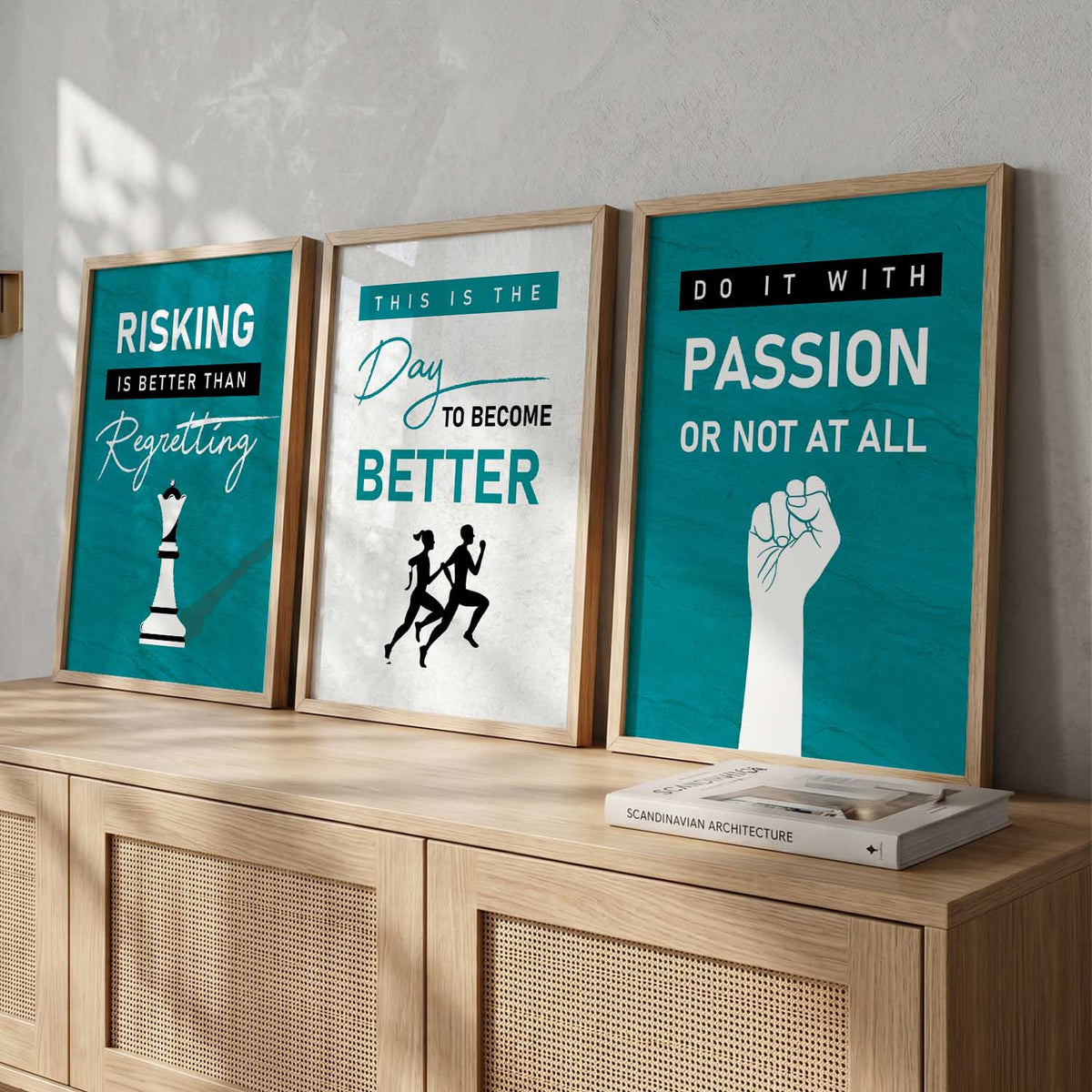 Motivational Gym and Success Digital Art Trio