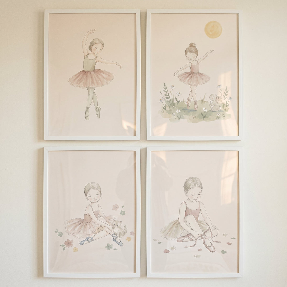 Watercolor Ballerina Girls Set of Four Digital Art Prints