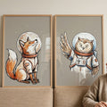 Space Explorer Fox and Owl Digital Art Prints