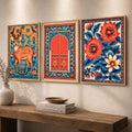 Bohemian Folk Floral & Wildlife Triptych Digital Art