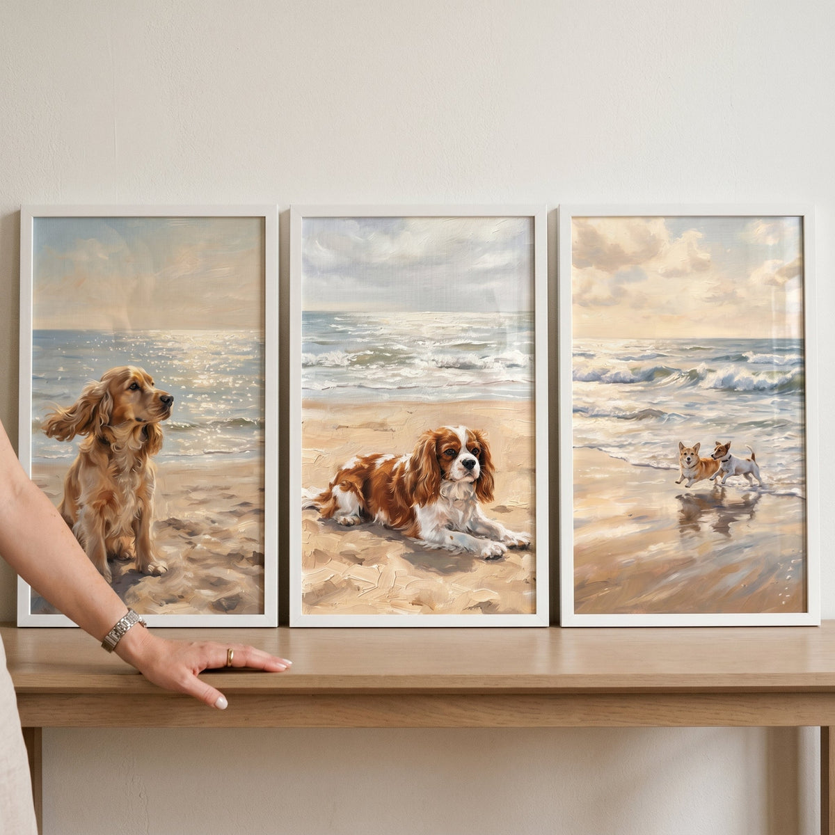 Coastal Dogs Oil Painting Triptych Digital Download
