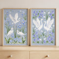 Egrets Among Blue Florals Digital Art Set