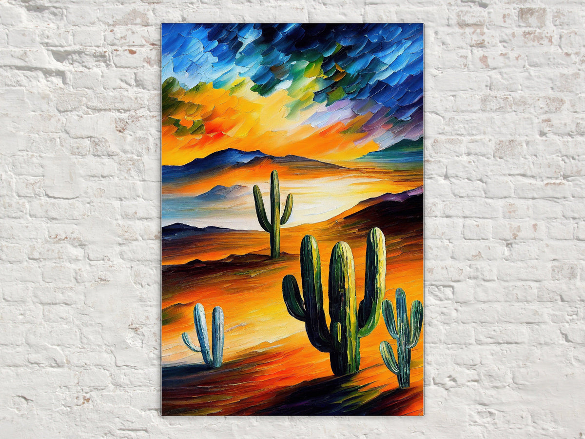 Vibrant Desert Sunset Cactus Digital Art