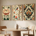 Botanical Birds and Damask Triptych Digital Art