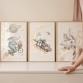 Whimsical Space Animals Digital Art Prints Trio