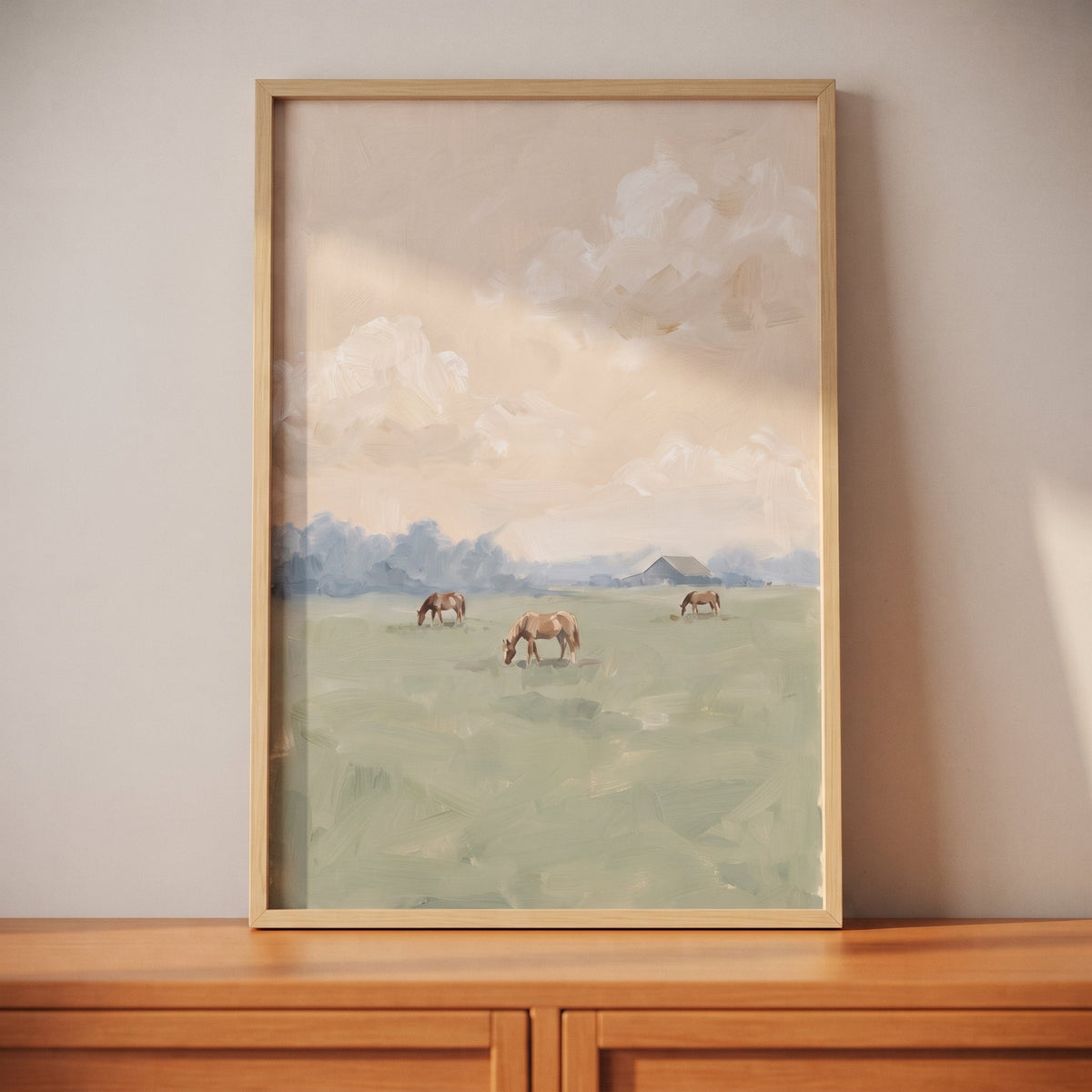 Serene Meadow Horses Digital Artwork