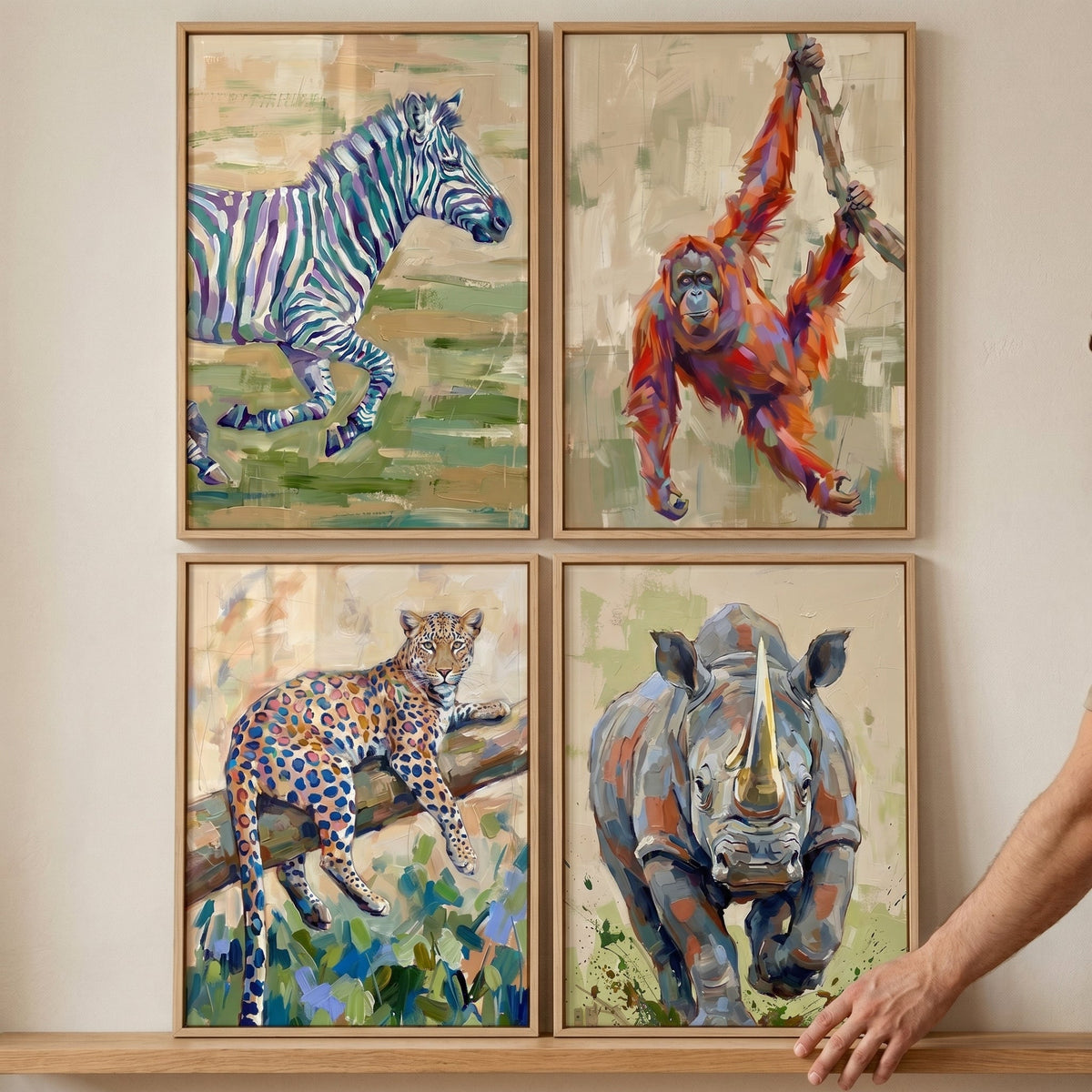 Abstract Safari Animals Digital Art Quad Set