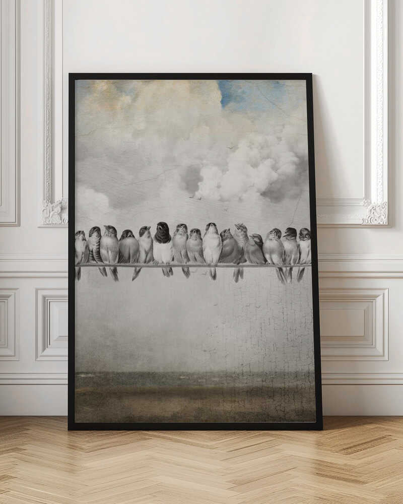 Vintage Birds on Wire Digital Art