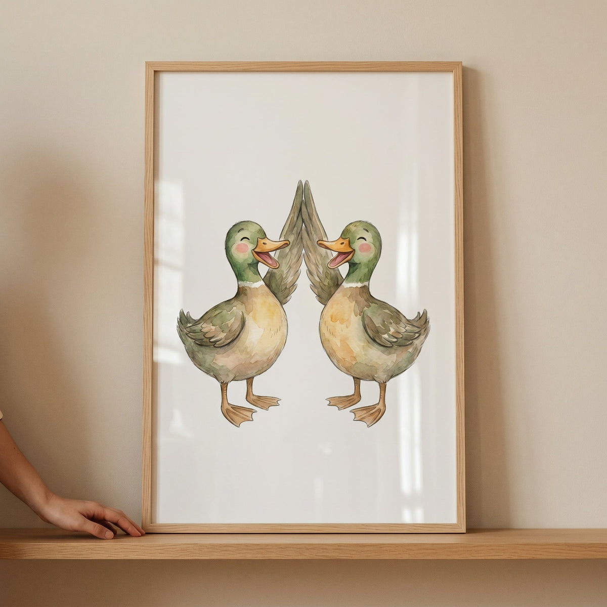 High-Five Ducks Watercolor Digital Art