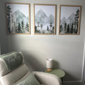 Mist and Pine Watercolor Mountain Triptych Digital Art