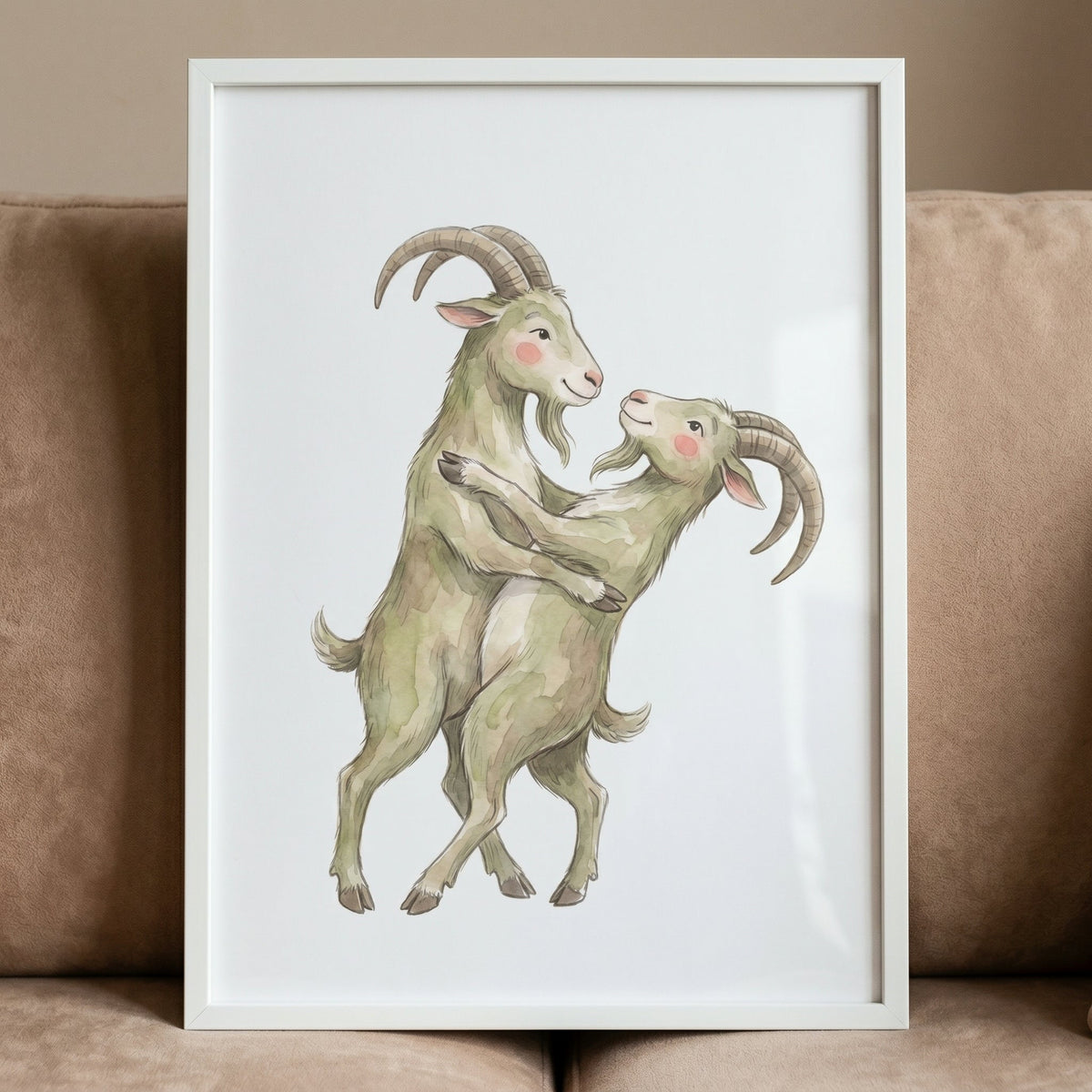 Dancing Goats Watercolor Digital Art