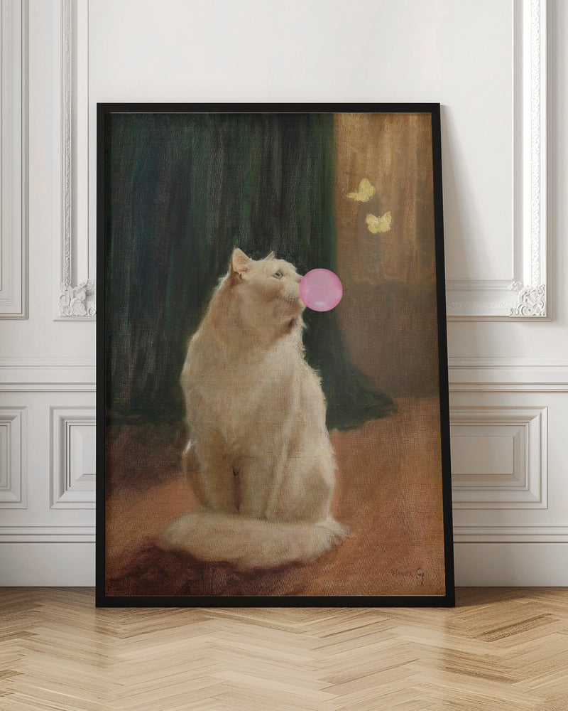 Whimsical Cat Blowing Bubble Digital Artwork