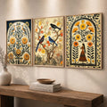 Botanical Birds Triptych Digital Art