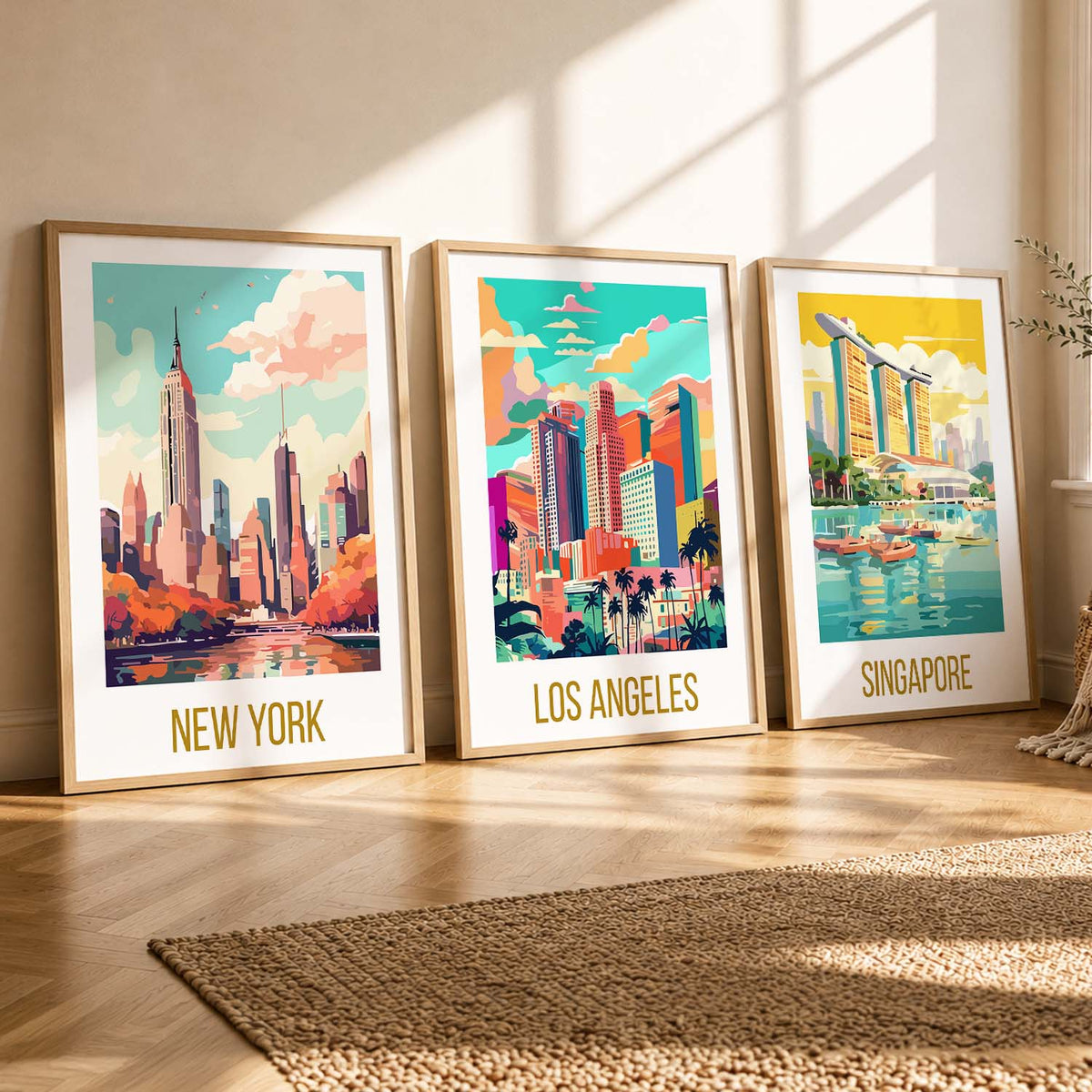 Vibrant Cityscapes Travel Poster Trio