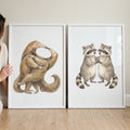 Charming Anteater and Raccoon Dancing Watercolor Digital Art