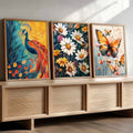Botanical and Wildlife Triptych Digital Artwork