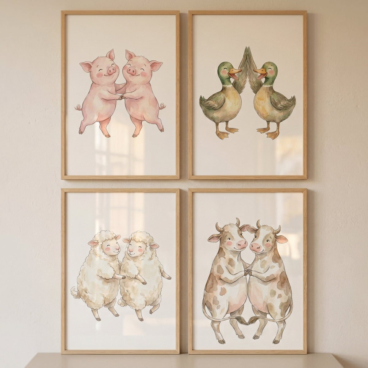 Charming Farm Animals Watercolor Quad Set