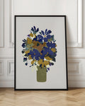 Abstract Blue and Gold Floral Bouquet Digital Art Print