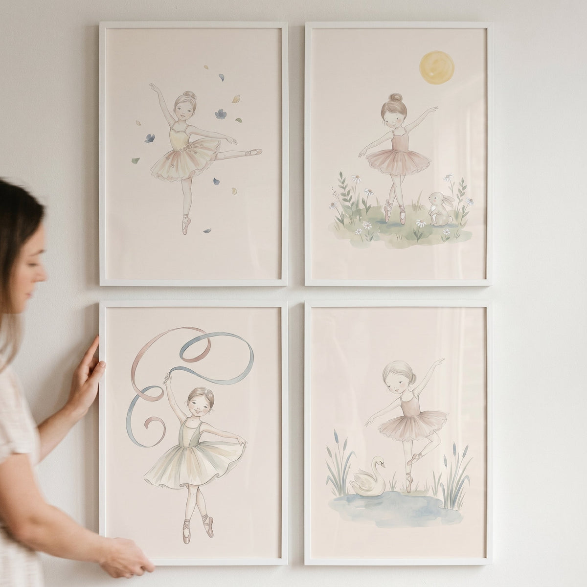 Watercolor Ballerina Girls Set of Four Digital Prints