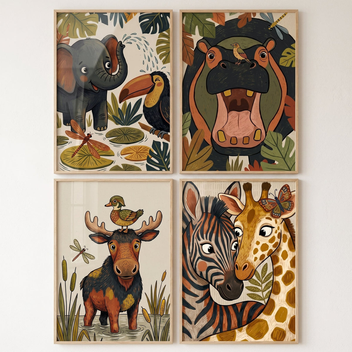 Safari Jungle Animals Digital Art Set of 4