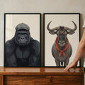 Gentleman Gorilla and Red Scarf Wildebeest Digital Art Duo