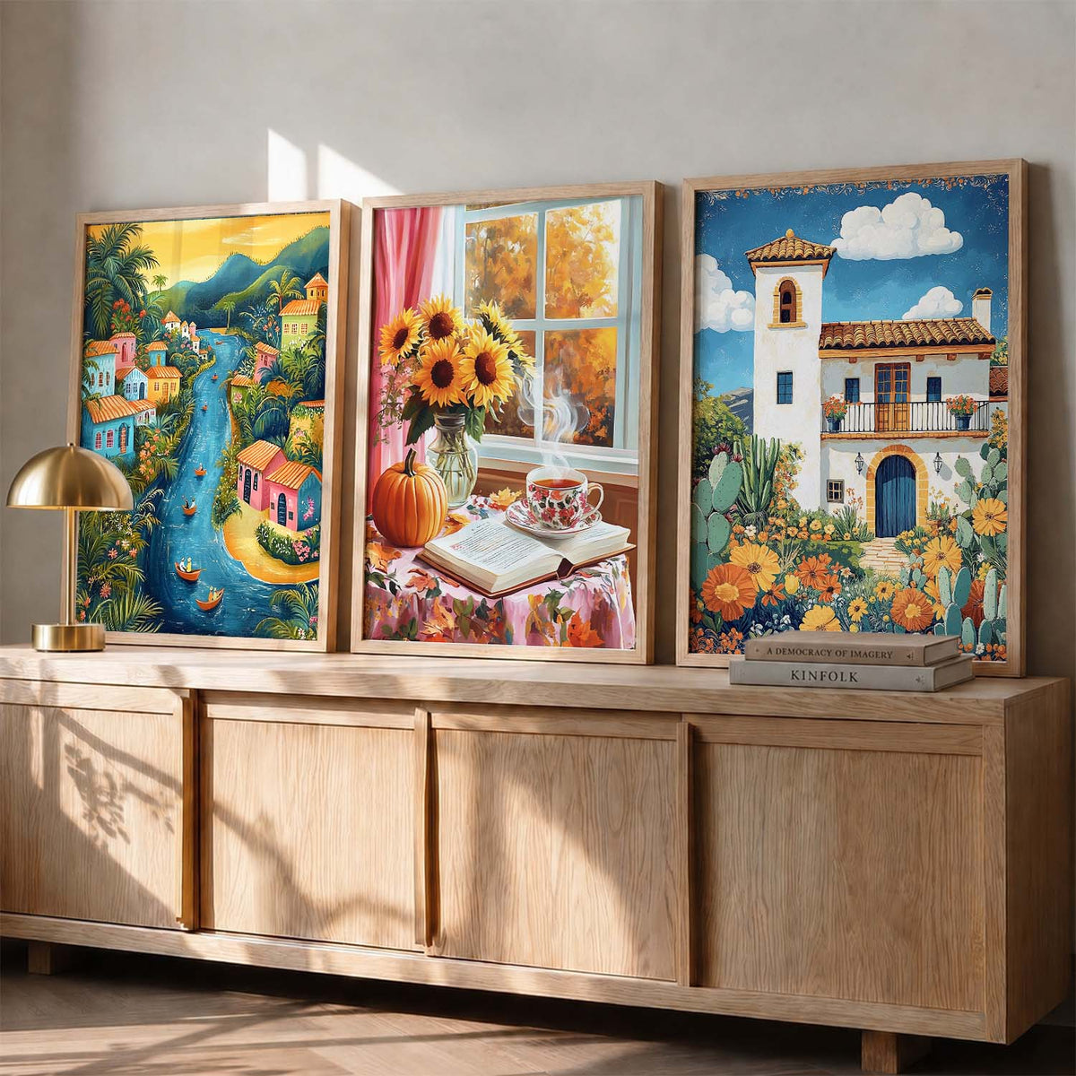 Scenic Landscapes and Still Life Digital Art Triptych