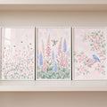 Pastel Meadow Birds Digital Art Triptych