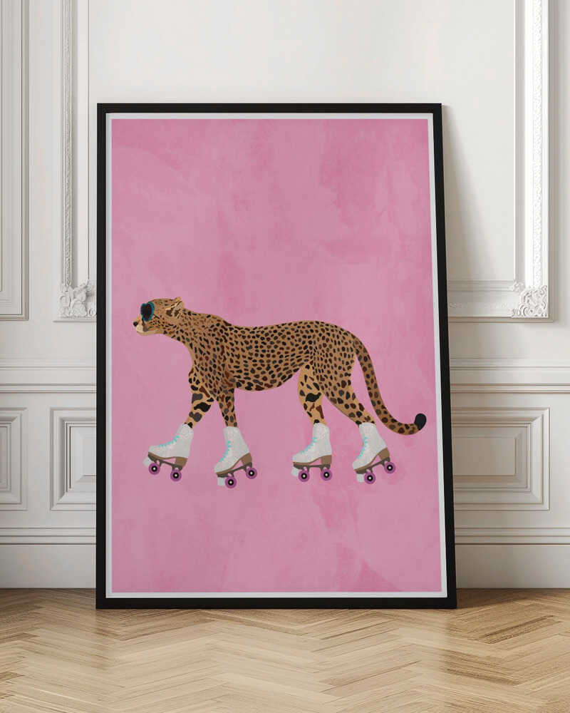 Funky Cheetah Roller Skating Digital Art Print
