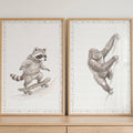 Skating Raccoon and Climbing Gorilla Digital Art Set