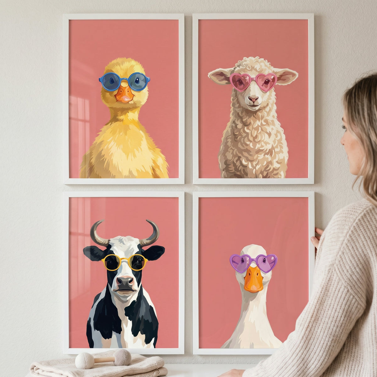 Quirky Farm Animals in Sunglasses Digital Art Set