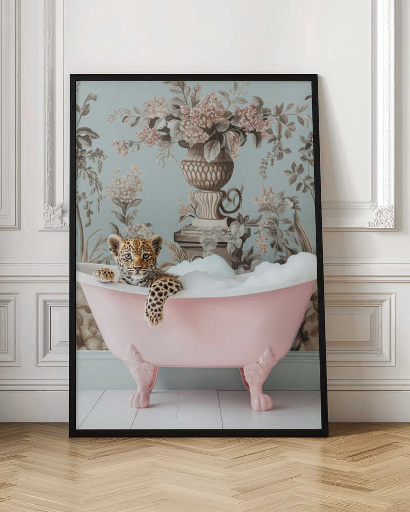 Baby Leopard in Pink Bathtub Digital Art