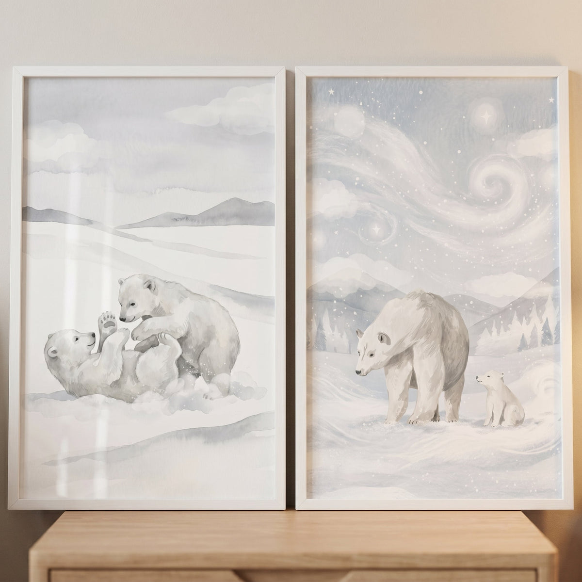 Charming Polar Bear Cubs Digital Art Set