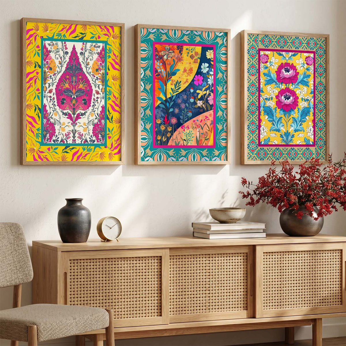Bohemian Botanical Garden Triptych Digital Art