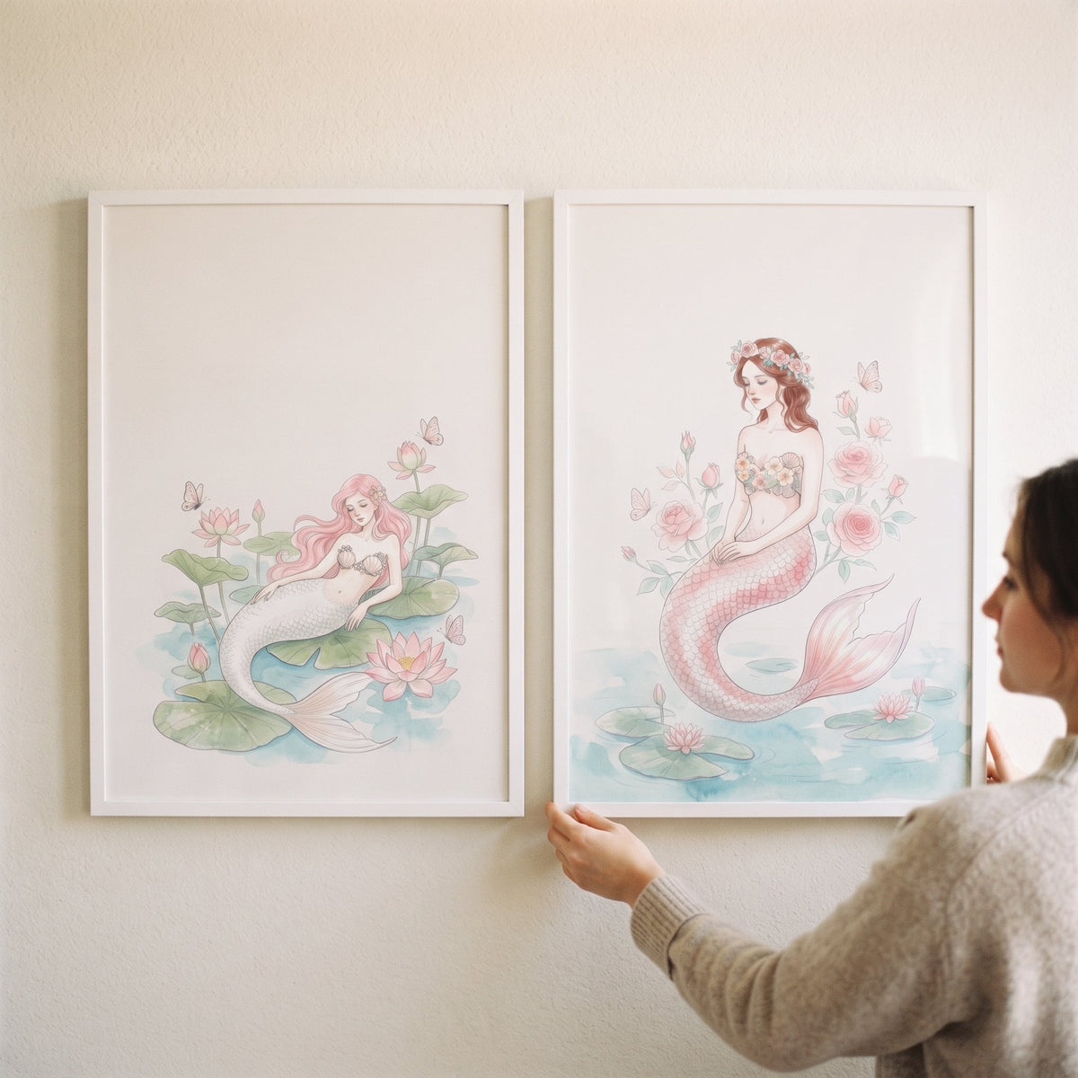 Enchanting Watercolor Mermaids Digital Art Prints