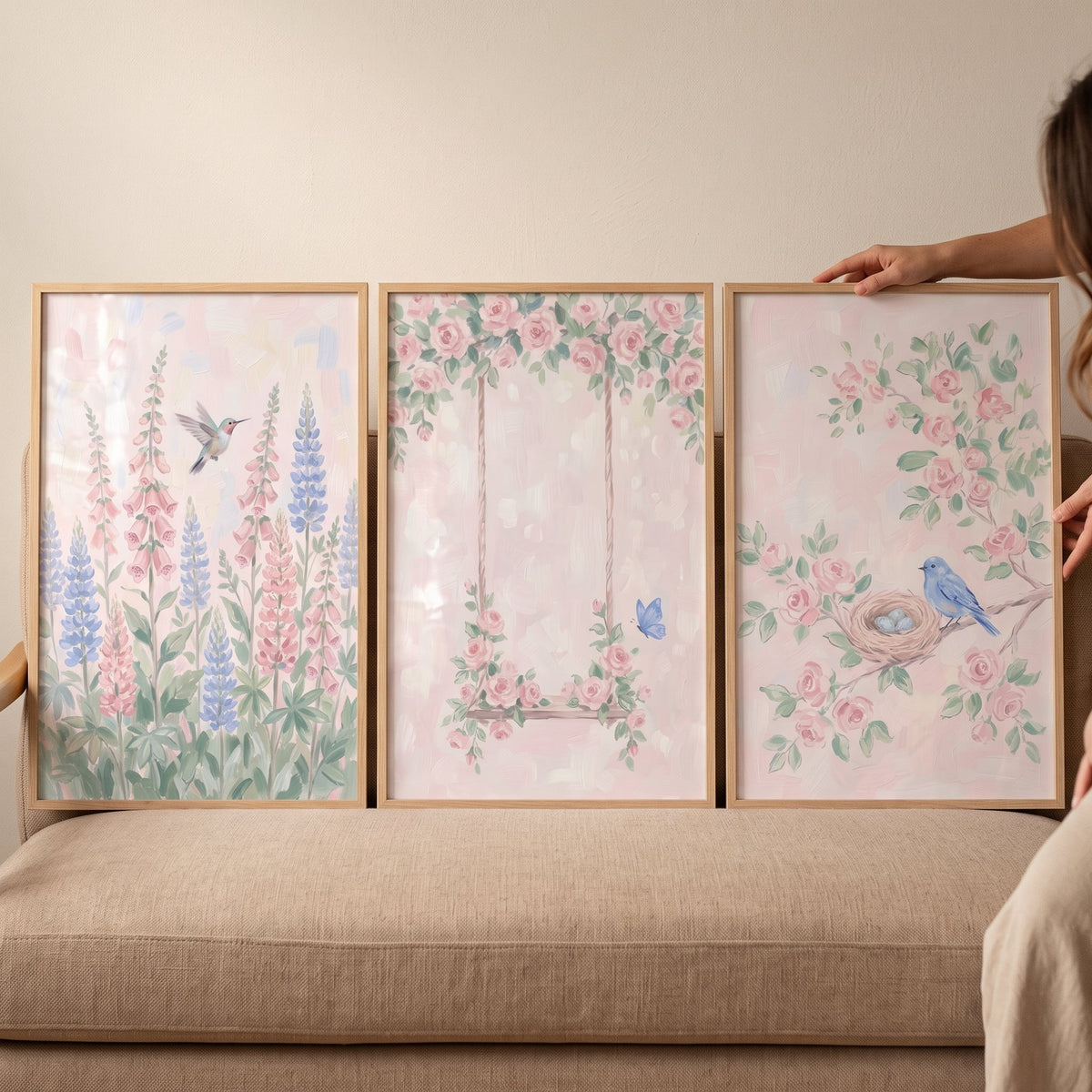 Blushing Spring Garden Triptych